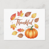 Dankbare pompoen en herfstbladeren feestdagenkaart (Voorkant)