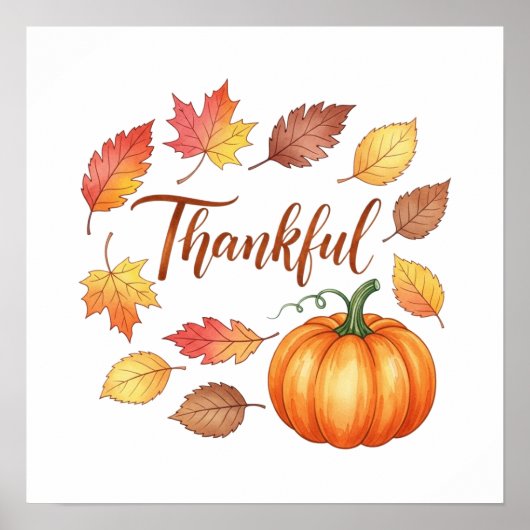 Dankbare pompoen en herfstbladeren poster (Voorkant)