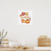 Dankbare pompoen en herfstbladeren poster (Keuken)