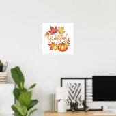 Dankbare pompoen en herfstbladeren poster (Thuiskantoor)