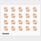 Dankbare pompoen en herfstbladeren ronde sticker (Vel)
