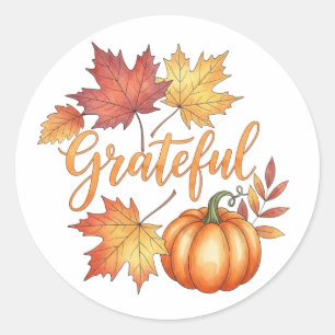 Dankbare pompoen en herfstbladeren ronde sticker
