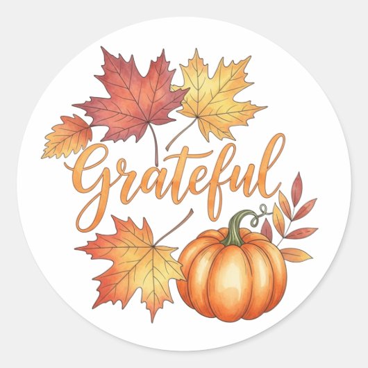 Dankbare pompoen en herfstbladeren ronde sticker (Voorkant)