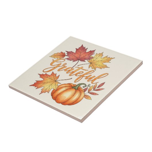 Dankbare pompoen en herfstbladeren tegeltje (Zijkant)