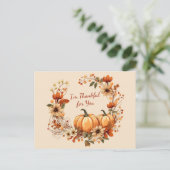 Dankbare pompoen en herfstbloemen krans briefkaart (Staand voorkant)