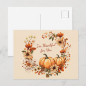 Dankbare pompoen en herfstbloemen krans briefkaart (Voorkant / Achterkant)