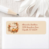 Dankbare pompoen en herfstbloemen krans etiket (Insitu)