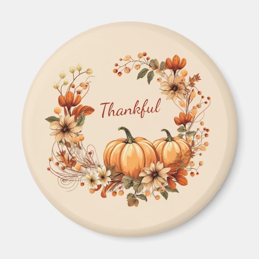Dankbare pompoen en herfstbloemen krans magneet (Voorkant)