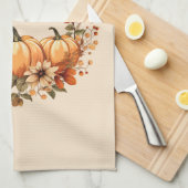 Dankbare pompoen en herfstbloemen krans theedoek (Quarter Fold)