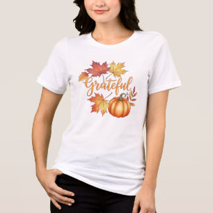 Dankbare pompoen & Herfst Bladeren Vrouwen Tri-Blend Shirt
