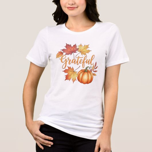 Dankbare pompoen & Herfst Bladeren Vrouwen Tri-Blend Shirt (Voorkant)
