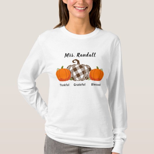 Dankbare pompoen Thanksgiving Teacher's T-shirt (Voorkant)