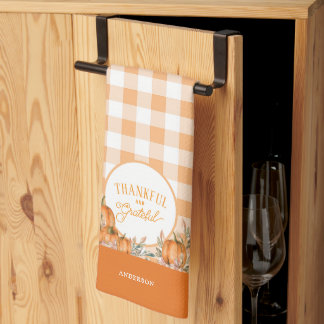 Dankbare Pompoenen Gingham Thanksgiving Theedoek