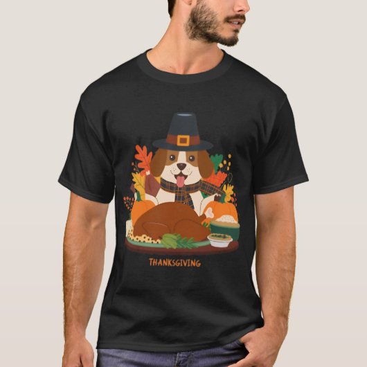 Dankbare Pup met Feest - Thanksgiving Viering T-shirt (Voorkant)
