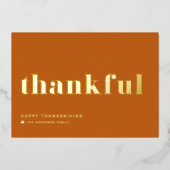 Dankbare Retro Typografie Oranje Thanksgiving Folie Feestdagenkaart (Voorkant)