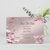 Dankbare Roze Bloemrijke Frame Bewaar De Datum Save The Date (Staand voorkant)
