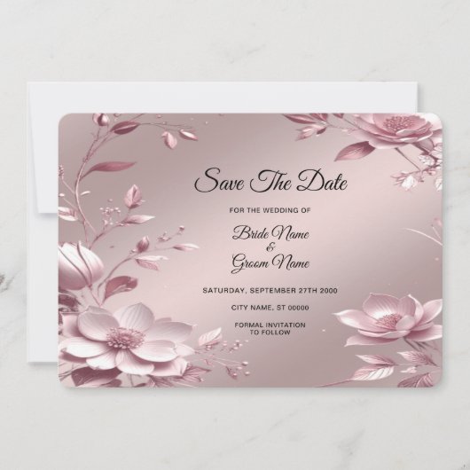Dankbare Roze Bloemrijke Frame Bewaar De Datum Save The Date (Voorkant)