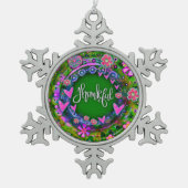 Dankbare roze harten Bloemen  Inspiratie Tin Sneeuwvlok Ornament (Voorkant)
