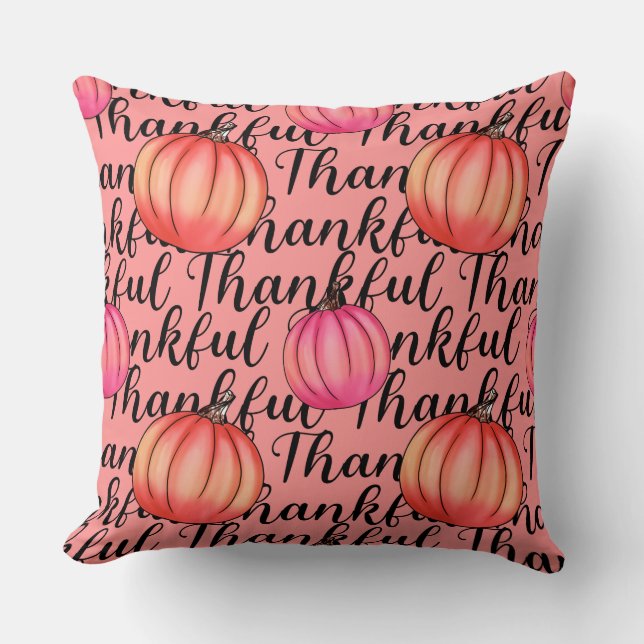 Dankbare Roze Pompoen -Elegante Herfst & Thanksgiv Kussen (Voorkant)