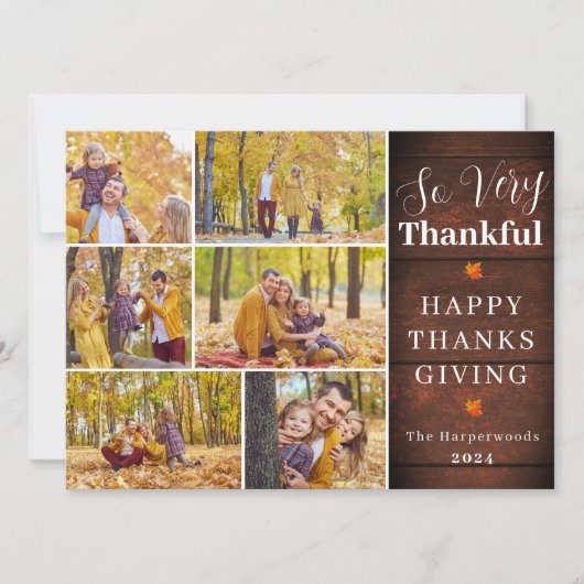 Dankbare rustieke Herfst Thanksgiving familiefoto Feestdagenkaart (Voorkant)