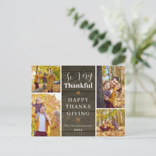 Dankbare rustieke Herfst Thanksgiving familiefoto Feestdagenkaart (Staand voorkant)