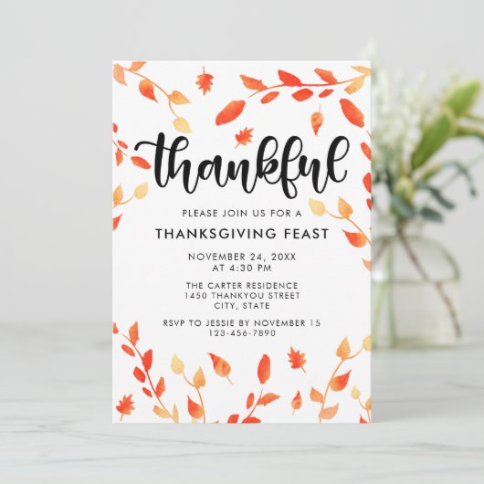 Dankbare Script Herfst Bladerdek Waterverf Bladere Kaart (Staand voorkant)