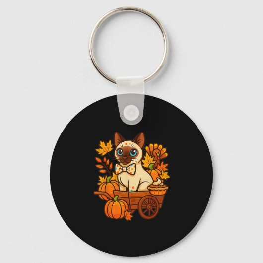 Dankbare Siamese Kat Kitten Thanksgiving Pompoen P Sleutelhanger (Voorkant)