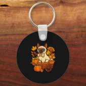Dankbare Siamese Kat Kitten Thanksgiving Pompoen P Sleutelhanger (Voorkant)