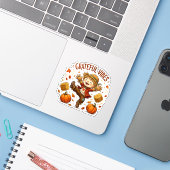 Dankbare Stemmingen Vogelverschrikker Herfst Sticker (Laptop met iPhone)
