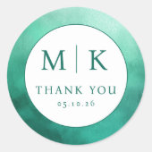 Dankbare Teal Waterverf Bedankt Sticker (Voorkant)