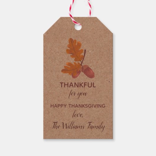 Dankbare Thanksgiving Acorn gepersonaliseerd Cadeaulabel (Voorkant)