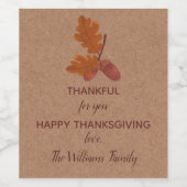 Dankbare Thanksgiving Acorn gepersonaliseerd Wijn Etiket (Enkel label)