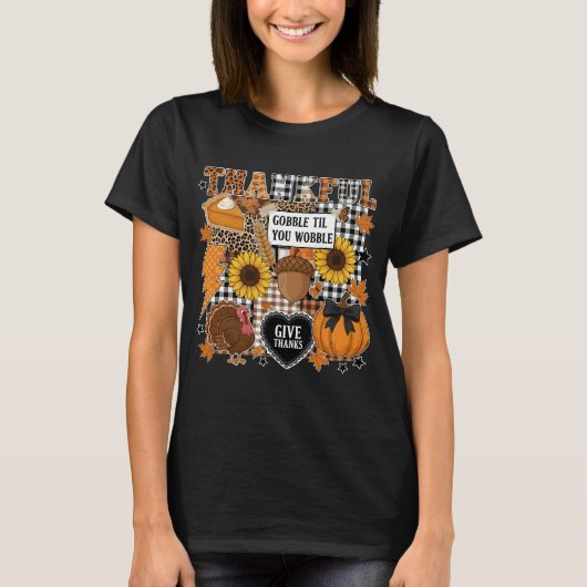 Dankbare Thanksgiving Collage | Retro Herfst T-shirt (Voorkant)