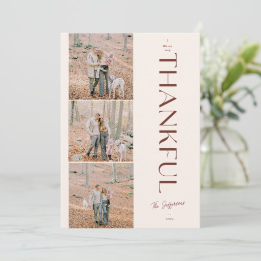 Dankbare Thanksgiving Custom 3 foto Feestdagenkaart (Staand voorkant)