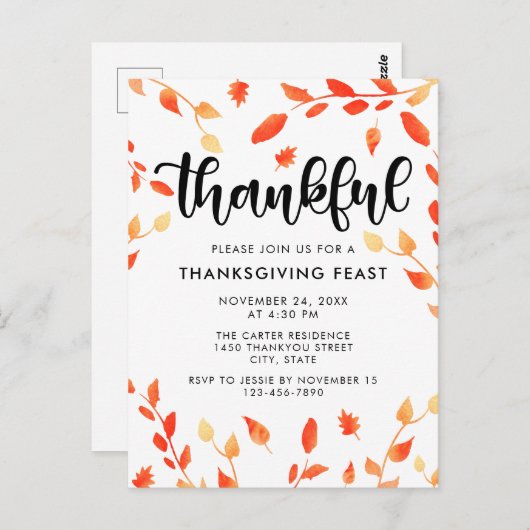 Dankbare Thanksgiving Diner Herfst Herfstbladeren Briefkaart (Voorkant / Achterkant)