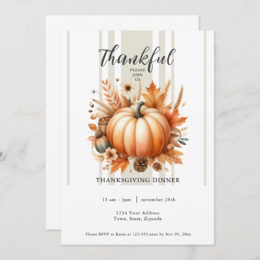 Dankbare Thanksgiving Dinner Invitation Kaart (Voorkant / Achterkant)