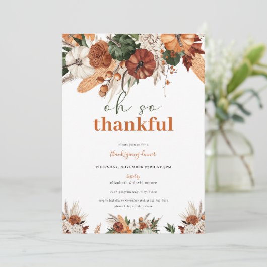 Dankbare Thanksgiving Dinner Invitation Kaart (Staand voorkant)