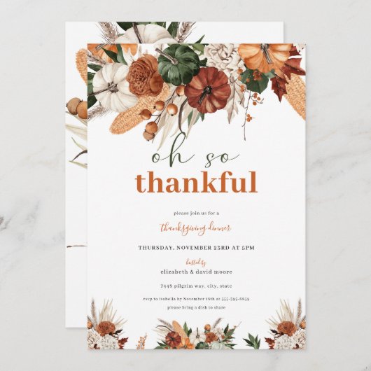 Dankbare Thanksgiving Dinner Invitation Kaart (Voorkant / Achterkant)