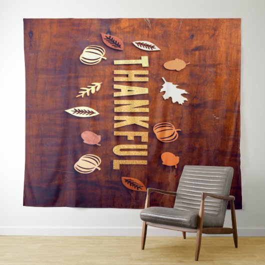 Dankbare Thanksgiving Herfstbladeren Pompoen Wandkleed (In Situ (horizontaal))