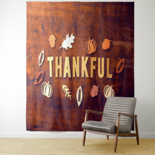 Dankbare Thanksgiving Herfstbladeren Pompoen Wandkleed