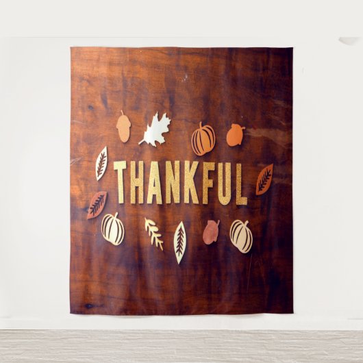 Dankbare Thanksgiving Herfstbladeren Pompoen Wandkleed (Voorkant)