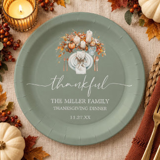 Dankbare Thanksgiving Tafelsetting Saliegroen Papieren Bordje