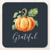 Dankbare Thanksgiving Waterverf Pompoen Kartonnen Onderzetters (Voorkant)