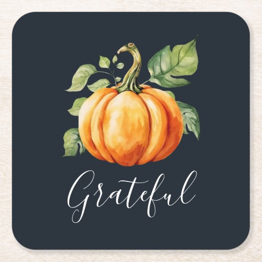 Dankbare Thanksgiving Waterverf Pompoen Kartonnen Onderzetters (Voorkant)