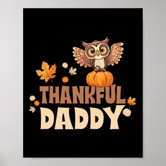 Dankbare Vader Blijde Uil Zit Op Pompoen Omring Poster (Voorkant)
