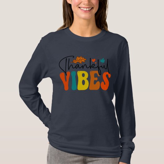 Dankbare Vibes Herfst Herfst Thanksgiving T-shirt (Voorkant)