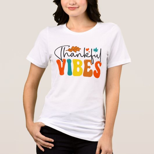 Dankbare Vibes Herfst Herfst Thanksgiving Tri-Blend Shirt (Voorkant)