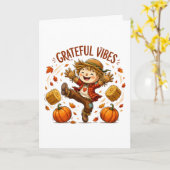 Dankbare Vibes Vogelverschrikker Herfst Kaart (Gele Bloem)