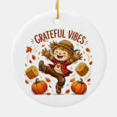 Dankbare Vibes Vogelverschrikker Herfst Keramisch Ornament (Achterkant)