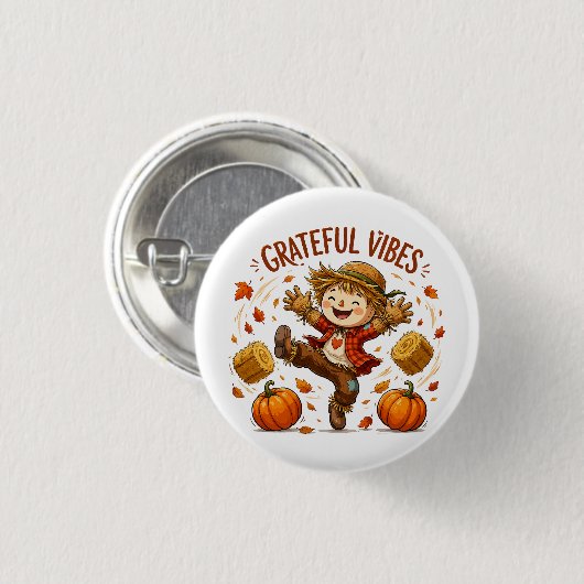 Dankbare Vibes Vogelverschrikker Herfst Ronde Button 3,2 Cm (Voorkant /achterkant)